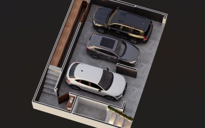 01, Axonometricas casa tipo A, sotano 3 parqueos