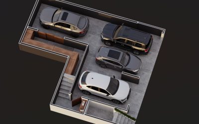 02, Axonometricas casa tipo A, sotano 4 parqueos